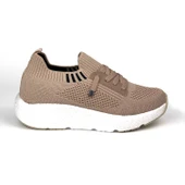 Kadın  Bej Triko Günlük Rahat Ortopedik Terletmeyen Spor Sneaker Ayakkabı thumbnail 2