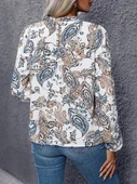 Kadın Uzun Kollu Yarı Balıkçı Yaka Desenli Süprem Bluz thumbnail 4