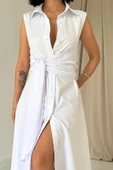 Beyaz Gömlek Yaka Bağlamalı Elbise thumbnail 3