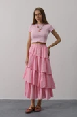 Katlı Kesim Uzun Etek - Pembe thumbnail 1