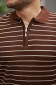 Erkek Fermuar Yakalı çizgili Kısa Kollu T-shirt thumbnail 3