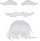 Beyaz Renk Kendinden Yapışkanlı Takma Sakal Bıyık ve Kaş Seti thumbnail 4