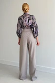 Beli Lastikli Saten Gömlek - Lila thumbnail 3