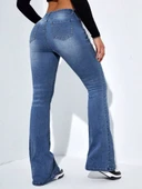 Kadın Yüksek Bel Cepli İspanyol Paçalı Kot Jeans Pantolon thumbnail 12