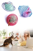 BUFFER® Yaylı Metal Fareli Kafes Kedi Oyun Topu Sıçrayan Spiral Kedi Topu thumbnail 6
