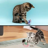 BUFFER® Yaylı Metal Fareli Kafes Kedi Oyun Topu Sıçrayan Spiral Kedi Topu thumbnail 2