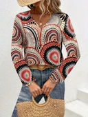 Kadın Uzun Kollu V Yakalı Desenli Süprem Bluz thumbnail 1
