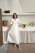 Ekru Müslin Uzun Elbise thumbnail 1