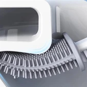 BUFFER® Duvara Monte Edilebilir Kapaklı Askılı Klozet Yumuşak Silikon Başlıklı Tuvalet Fırçası Seti - 12