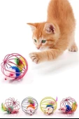 BUFFER® Renkli Metal Kafesli Peluş Fareli Kedi Köpek Oyuncağı Oyun Topu 6 cm - 8