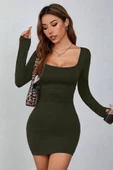 Kadın Uzun Kollu Kare Yaka Iç Göstermeyen Mini Elbise thumbnail 1