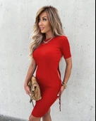 Kadın Kırmızı Kısa Kol Bel Detay Kaşkorse Elbise thumbnail 1