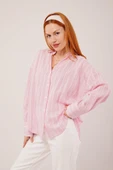 Kol Düğmeli Çizgili Pembe Gömlek thumbnail 1