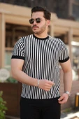 Erkek Siyah Beyaz örme Pamuklu Kumaş Kısa Kollu T-shirt thumbnail 1
