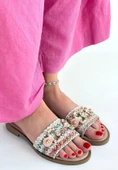Pabucmarketi Renkli Hasır Dokuma Kadın Alçak Topuk Terlik - 3