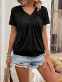 Kadın Kısa Kollu V Yakalı Büzgü Detaylı Viskon Bluz thumbnail 2