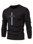 Erkek Uzun Kollu Bisiklet Yaka Yazı Detaylı Iki Iplik Bluz - 4