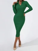 Kadın Uzun Kollu Yakalı Triko Elbise thumbnail 8
