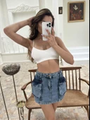 6458 DENİM LOW WAIST SKIRT-MAVİ thumbnail 3