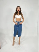 6478 DENİM MIDI SLIT SKIRT-MAVİ thumbnail 4