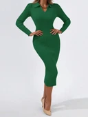 Kadın Uzun Kollu Yakalı Triko Elbise thumbnail 7