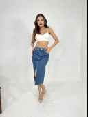 6478 DENİM MIDI SLIT SKIRT-MAVİ thumbnail 5