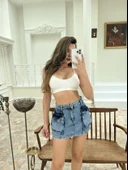 6458 DENİM LOW WAIST SKIRT-MAVİ thumbnail 1