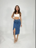 6478 DENİM MIDI SLIT SKIRT-MAVİ thumbnail 2