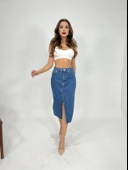 6478 DENİM MIDI SLIT SKIRT-MAVİ thumbnail 1