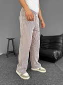 Su Yolu Çizgili Cepli Pantalon - Kahverengi - 1
