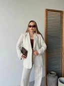 Keten Ceket Pantolon Ikili Takım - Beyaz - 1