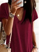 Kadın Kısa Kollu V Yakalı Cepli Kısa Viskon Elbise thumbnail 2