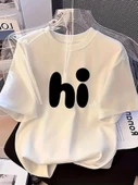 Baskılı Oversize Bisiklet Yaka T-shirt - Beyaz - 1