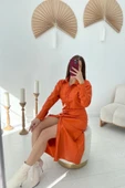 Oranj Boydan Düğmeli Deri Elbise thumbnail 2