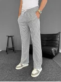 Su Yolu Çizgili Cepli Pantalon - Gri - 2