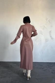 Pudra Boydan Düğmeli Deri Elbise thumbnail 3