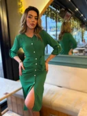 Kadın Uzun Kollu önden Düğmeli Beli Kuşaklı Aerobin Midi Elbise thumbnail 2