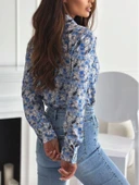 Kadın Uzun Kol Cep Detay çiçek Baskılı Mosskrep Kumaş Gömlek thumbnail 3