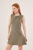 Yanları Zincir Detaylı Sıfır Kol Haki Mini Elbise thumbnail 4