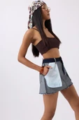 Ters Detay Denim Mini Etek - 1