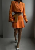 Pileli Etek Crop Ceket Takım - 1