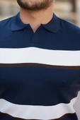 Erkek şerit Desenli Hemşire Yaka Kısa Kollu Tişört - 3