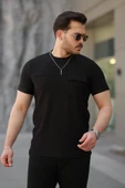 Erkek Cepli Kolyeli Kısa Kollu örme Kumaş T-shirt - 5