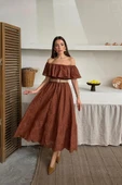 Kahverengi Omzu Lastikli Brode Elbise thumbnail 2
