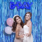 Ekstra Metalize Mavi Renk Saçaklı Arka Fon Perde 1x2 metre thumbnail 2