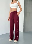 Osy Modal Yumuşak Dokulu Kumaş Nakış Işlemeli Rahat Bol Paça Eşofman Pantalon - Bordo thumbnail 2
