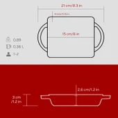 Lava Döküm Dikdörtgen Sahan Döküm Demir Yekpare Çift Kulplu Kayın Servis Ahşabı Ölçü 12x15cm.-Bordo thumbnail 5