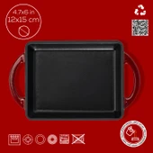 Lava Döküm Dikdörtgen Sahan Döküm Demir Yekpare Çift Kulplu Kayın Servis Ahşabı Ölçü 12x15cm.-Bordo thumbnail 4