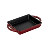 Lava Döküm Dikdörtgen Sahan Döküm Demir Yekpare Çift Kulplu Kayın Servis Ahşabı Ölçü 12x15cm.-Bordo thumbnail 2