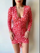 Kadın V Yaka önü Asansör Büzgü Detay Fırsat ürün Puantiyeli Mini Elbise thumbnail 5